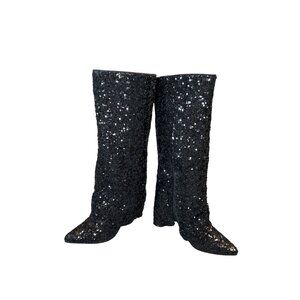 A New Day Abba Sequin Foldover Tall Boots in Black Size 8 NWOT